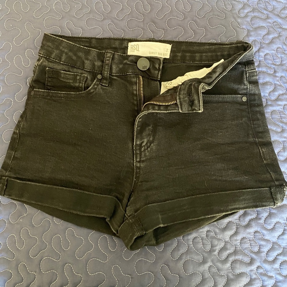 High rise black denim shorts